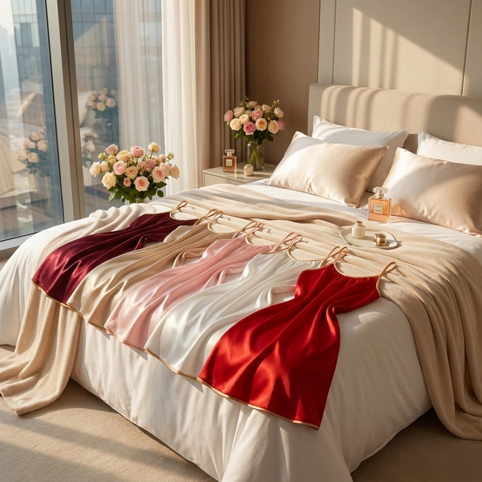 Collection Satin Élégance – Pack de 5 Chemises de Nuit